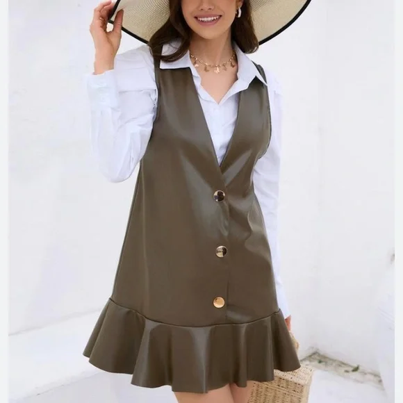 Zara | Dresses | Zara Khaki Faux Leather Gold Buttons Sundress Dress | Poshmark Zara | Dresses | Zara Khaki Faux Leather Gold Buttons Sundress Dress | Poshmark